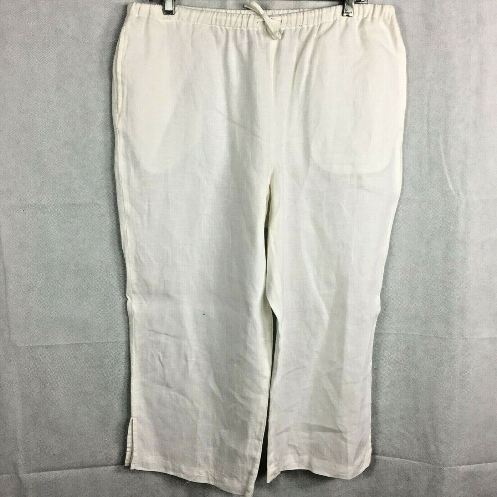 Liz Claiborne Pants Womens Sz 10 White Linen Livvy Drawstring Wide Leg‎ Crop